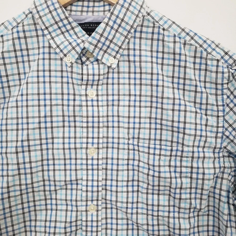 Banana Republic Soft Wash Shirt Mens M Blue Plaid Button Down Cotton‎ Preppy